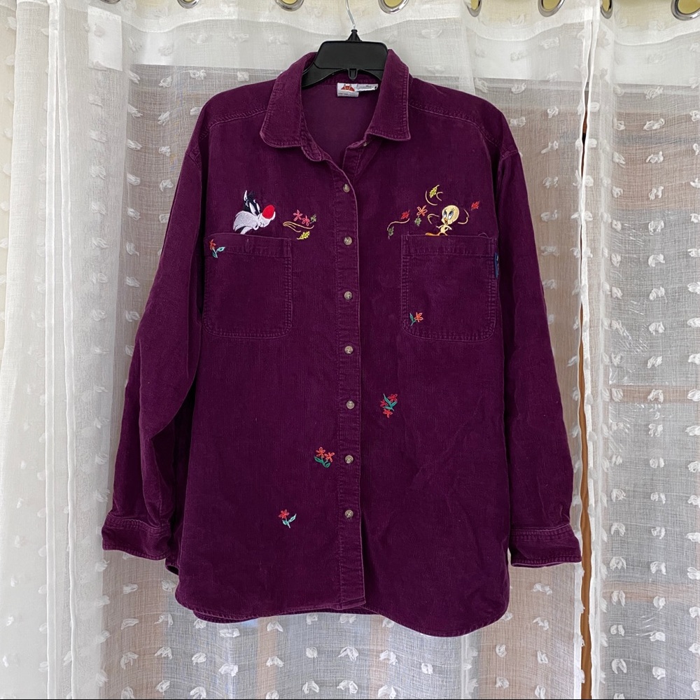 Purple vintage corduroy looney tunes, tweety shirt